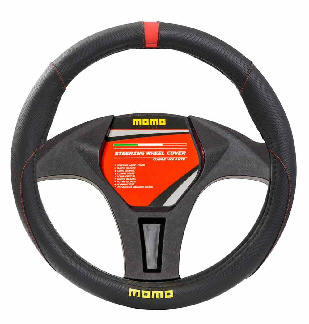 CAPA DE VOLANTE UNIVERSAL «MOMO» - PRETA E VERMELHO