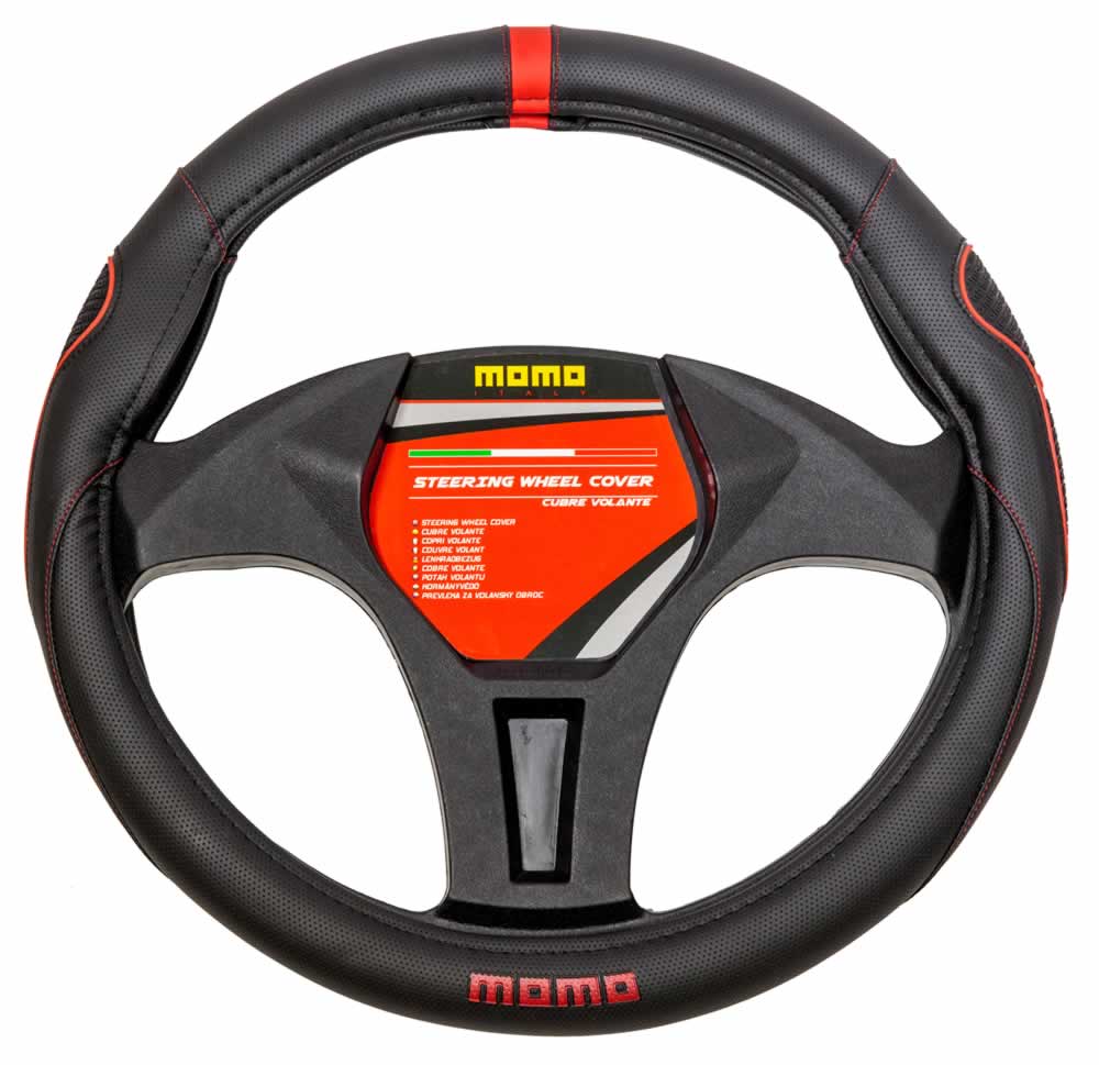 CAPA DE VOLANTE UNIVERSAL «MOMO» - PRETA E VERMELHO