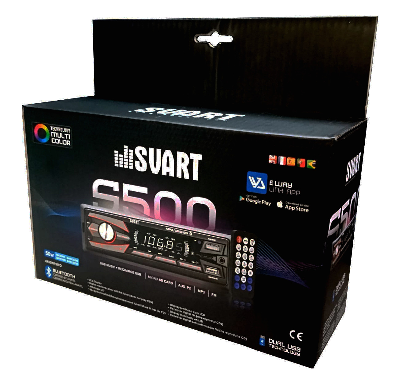 RADIO 1 DIN MP3 BLUETOOTH SVART S500
