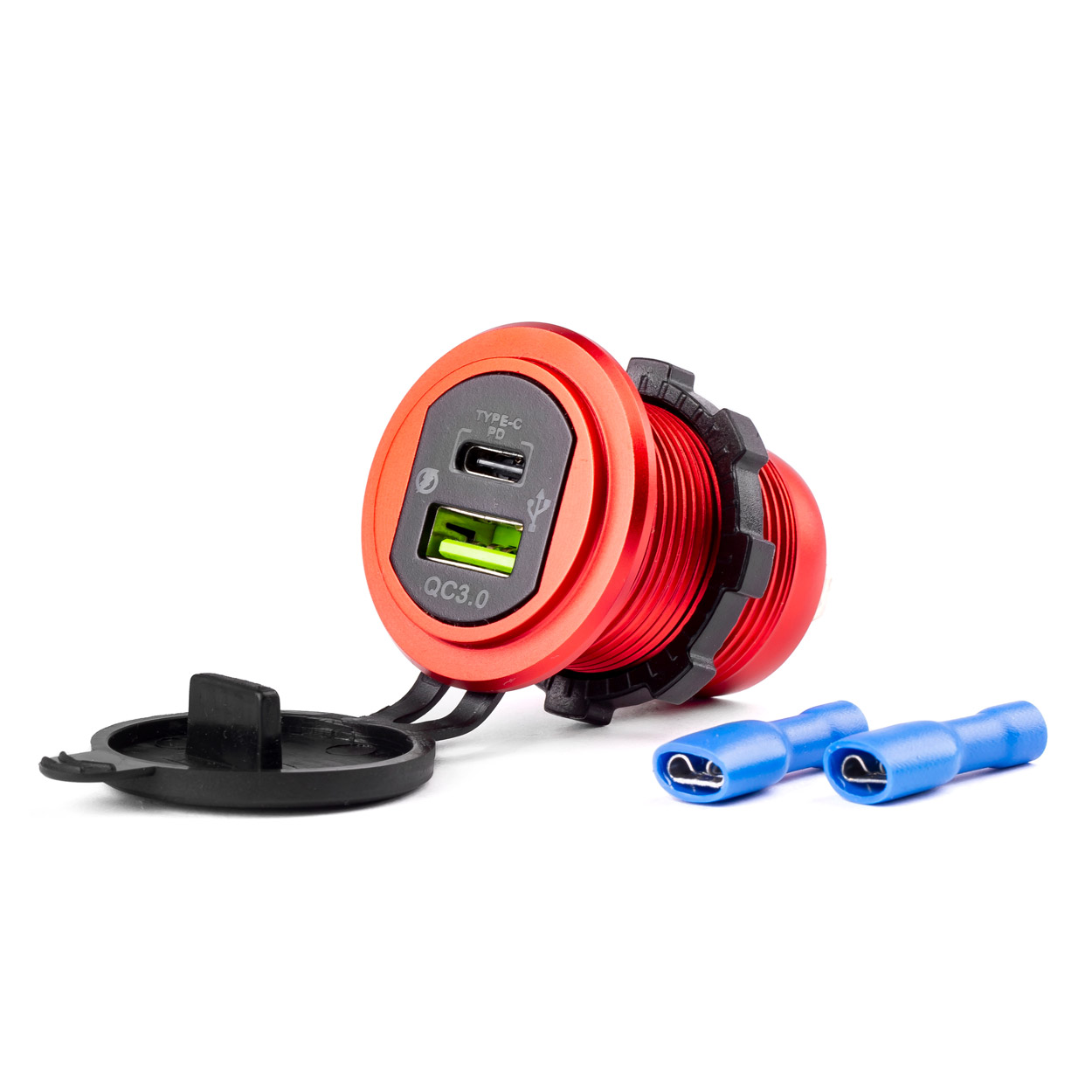 CARREGADOR DE TELEFONE A PROVA D´ AGUA USB+USB-C 12/24V