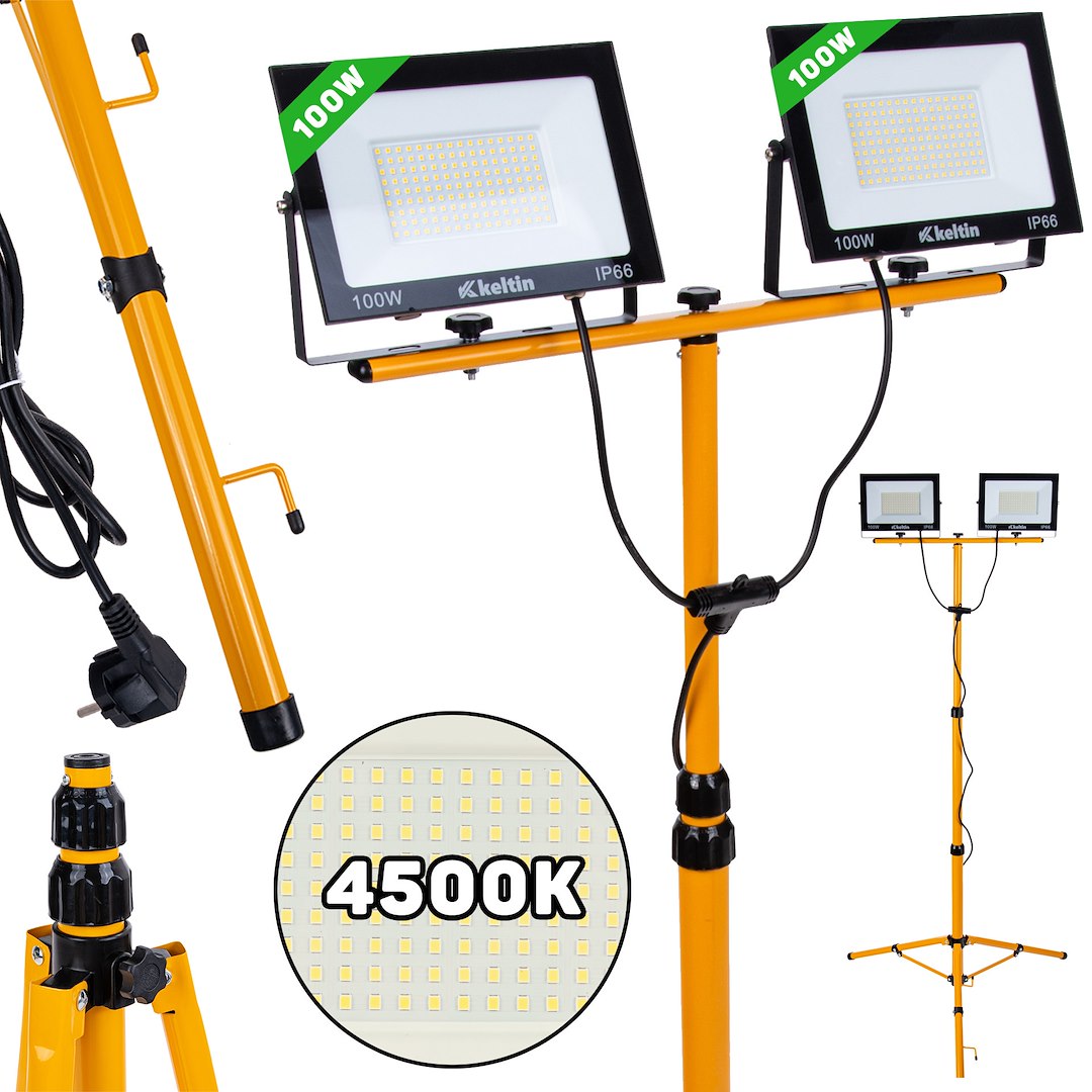 PROJETOR EM LED 2X100W COM TRIPÉ TELESCÓPICO 4500K