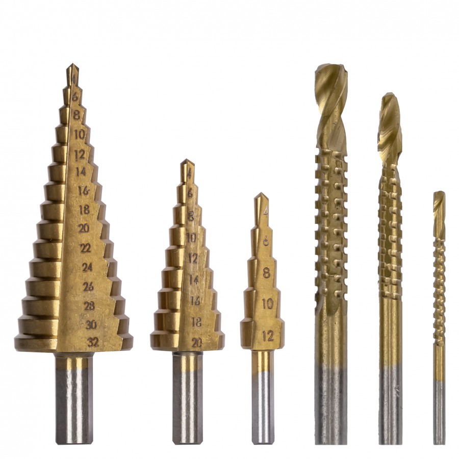 CONJUNTO DE BROCAS RETAS E ESCALONADAS 6PCS