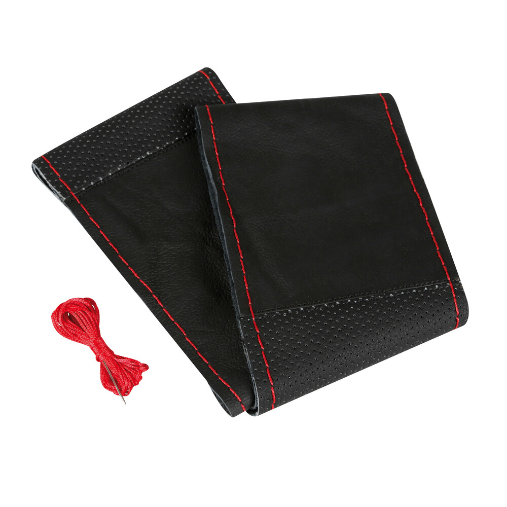 CAPA DE VOLANTE PELE PRETO(FIO VERMELHO) 37-39CM