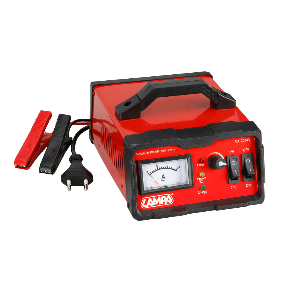 CARREGADOR DE BATERIA PRO EVO 0-15A.12/24V C/LED E AMPERIM.